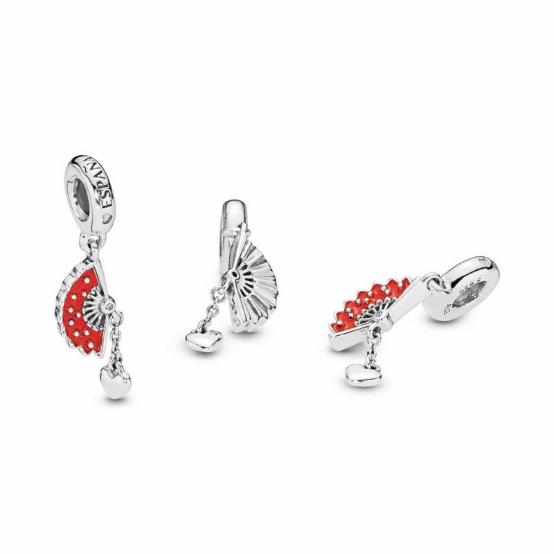 Pandora Spanish Fan Dangle Charm - Sterling Silver/Enamel/Red/Cubic Zirconia - Canada | CW8183AG